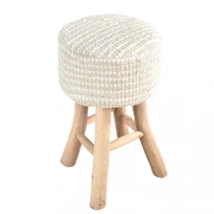 Sgabello fisso in legno e lana con seduta circolare 40x40xH70 cm