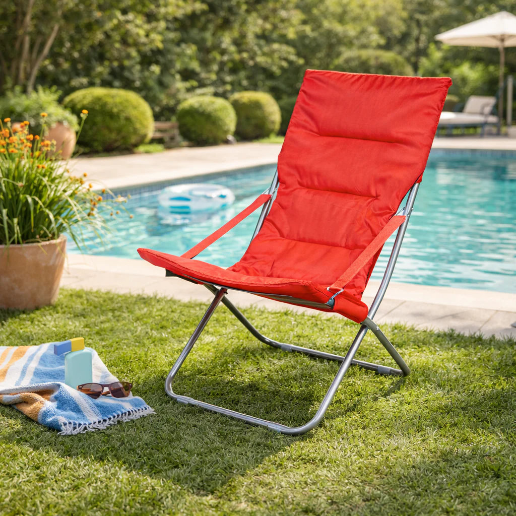 Sdraio spiaggina canapone prendisole rossa in pvc e acciaio pieghevole 65x80xH38/96 cm - immagine 4