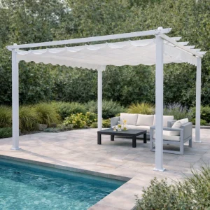 Gazebo pergola da giardino 4x4 con struttura in alluminio bianco e telo in poliestere Nerea