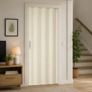 Porta a soffietto in PVC avorio con apertura laterale e chiusura magnetica 82x210 cm
