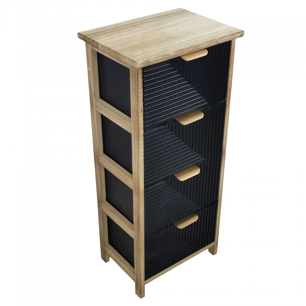Mobiletto in legno con quattro cassetti fisso 34x25xH77 cm nero e beige Claiton - immagine 2