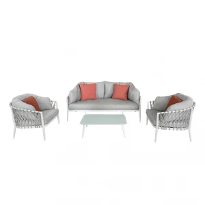 Salotto da giardino struttura in alluminio rivestita in corda pvc con cuscini