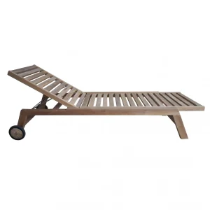 Lettino pieghevole marrone con ruote reclinabile struttura in legno teak 200x76x35 cm Madris