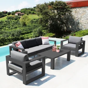 Salotto da giardino 3 posti in alluminio antracite con cuscini Eclisse