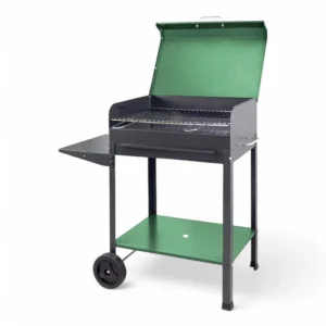 Barbecue a carbone in acciaio con ruote e cassetto ceneri estraibile