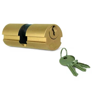 Cilindro a infilare in ottone con 3 chiavi nichelate e 5 spine per porte di sicurezza