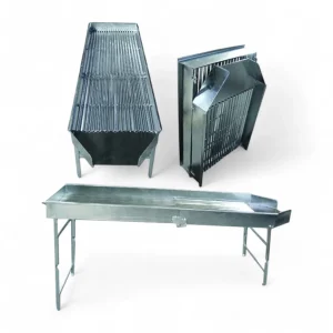 Defogliatore manuale chiudibile salvaspazio per olive in acciaio zincato con scivolo e gambe 191x60xH97 cm