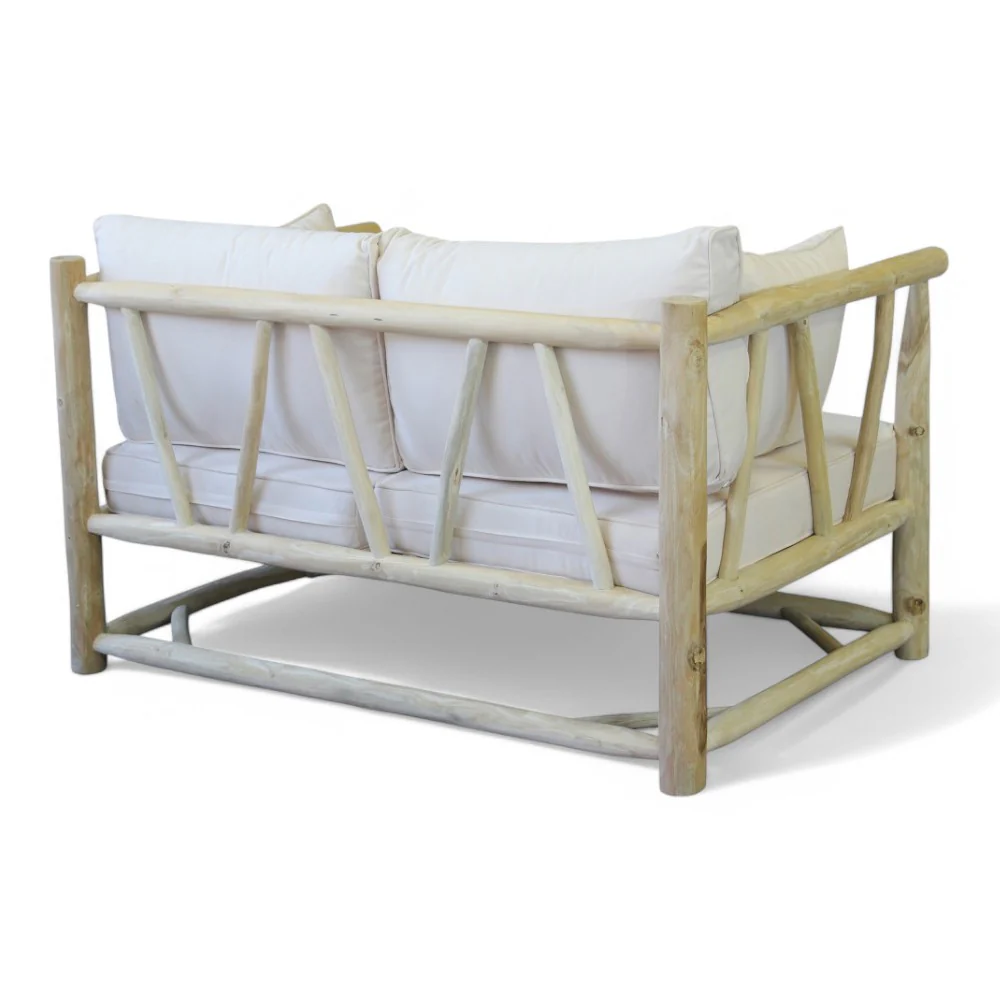 Divano 2 posti in legno teak con cuscini tortora 131,5x92xH77 cm - immagine 8