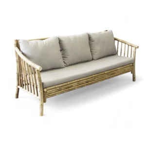 Divano rettangolare in legno bamboo marrone con cuscini 195x67xH35/80 cm Bronx