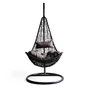 Dondolo sospeso antracite con struttura in metallo con seduta in wicker 195x82x122 cm Lendra