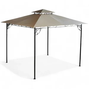 Gazebo ornamentale 300x300xH280 cm struttura in metallo antracite con copertura in poliestere beige antivento