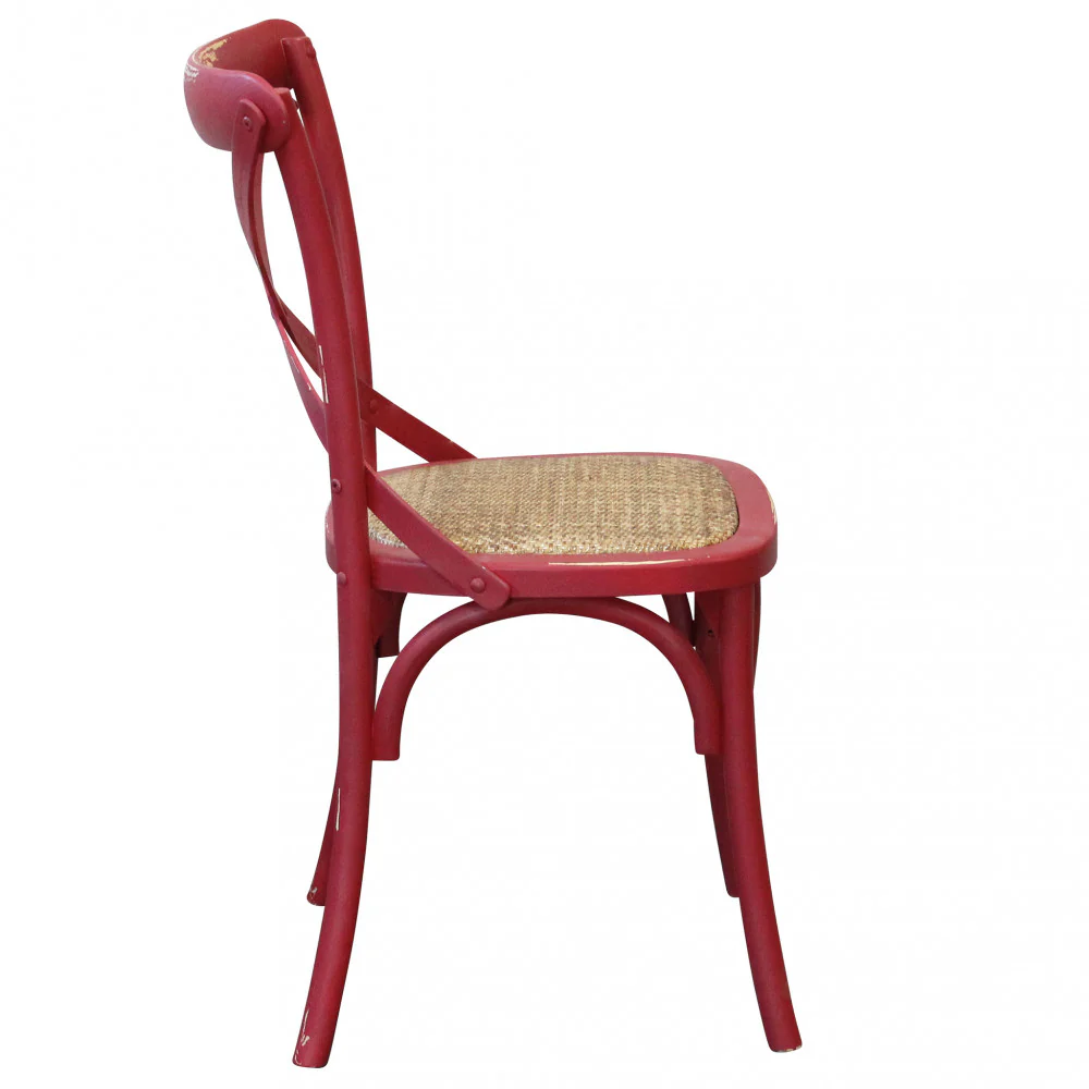 Sedia da pranzo in legno con schienale a croce e seduta in rattan 46x42xH87 cm Cross - immagine 4
