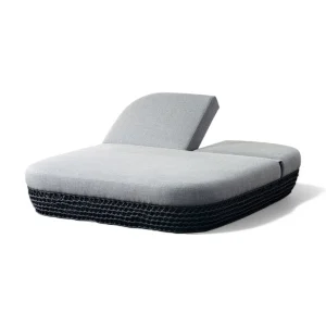 Lettino prendisole 2 posti con cuscini corda grigia in alluminio 205x151xH36cm