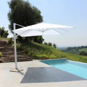 Ombrellone da giardino quadrato con struttura in alluminio e telo in poliestere bianco 3x3 mt Atlante