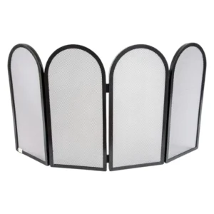 Parascintille camino quattro ante archi in ferro battuto nero 95x50 cm protezione sicurezza arredamento elegante