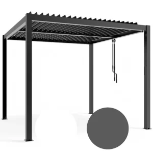 Pergola bioclimatica 3x3 mt. in alluminio con copertura a lamelle frangisole divise in due sezioni resistente alle intemperie