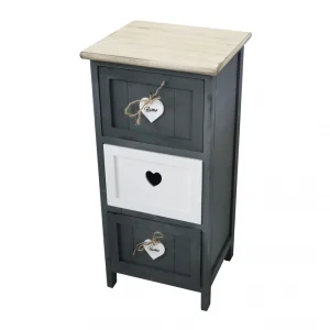 Mobiletto cassettiera in legno antracite 30x27x63 cm con 3 cassetti decorati