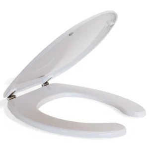 Sedile wc ergonomico universale per disabili in termoindurente bianco con apertura frontale e cerniere inox