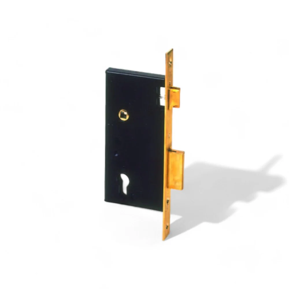 serratura da infilare a cilindro bordo quadro nero ottone satinato doppia mandata catenaccio separato reversibile