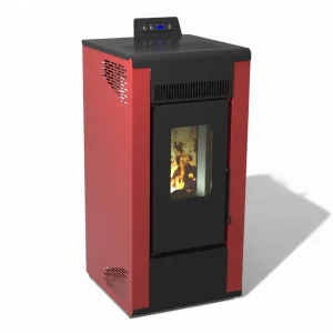 Stufa a pellet ventilata in acciaio verniciato e vetro ceramicato 8 Kw bordeaux e nera A+ Roxy 8