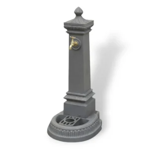 Fontana a colonna in ghisa decorata antracite con vasca troppo pieno e scarico non filettato Malin